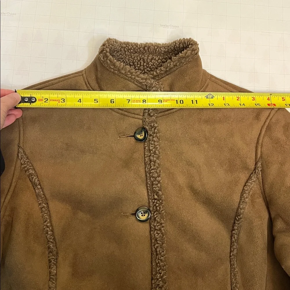 L.L. BEAN VINTAGE BROWN SHEARLING TEDDY MIDI LENGTH BUTTON FRONT COAT M - Picture 14 of 16